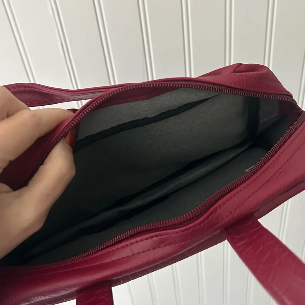 Burgundy Faux Croc Makeup Bag Cosmetic Pouch Red Crocodile Embossed